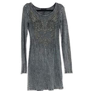 Urban X Y2K Punk Goth Angel Wings Waffle Long Sleeve Gray Dress Women’s Medium